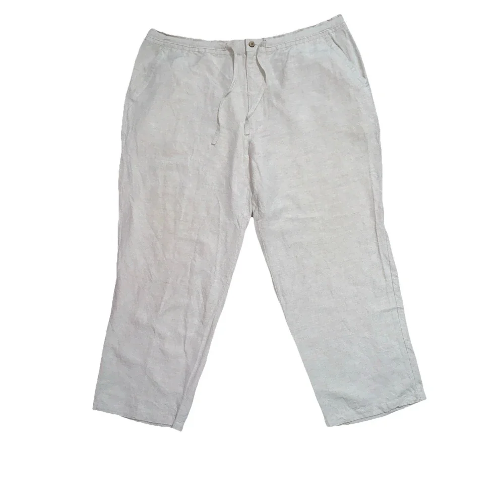 Havana Shirt Co Pants Men XL Beige Linen Blend Beach Casual Drawstring Inseam 29